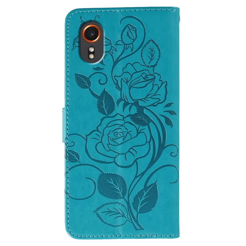 Cover a portafoglio per Samsung Galaxy Xcover7 con supporto, Rose Butterfly stampato in pelle PU - Blu