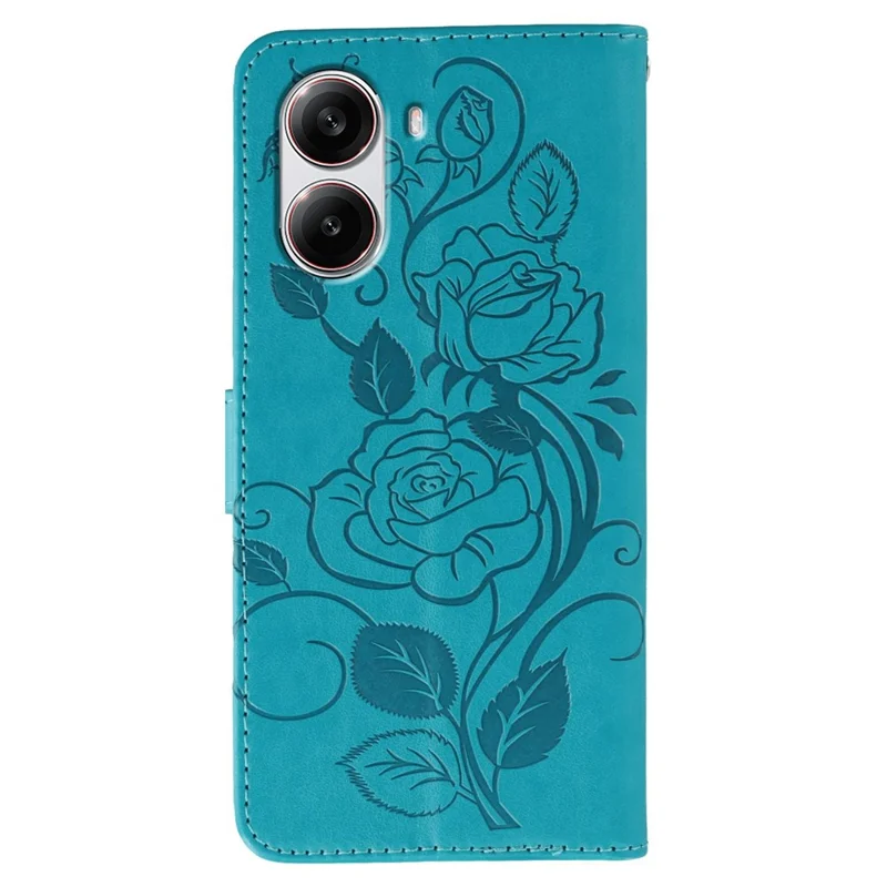 Voor Xiaomi Poco X7 Pro 5G Hoesje Portemonnee Stand Ingedrukt Roos Vlinder PU Leren Telefoonhoes - Blauw