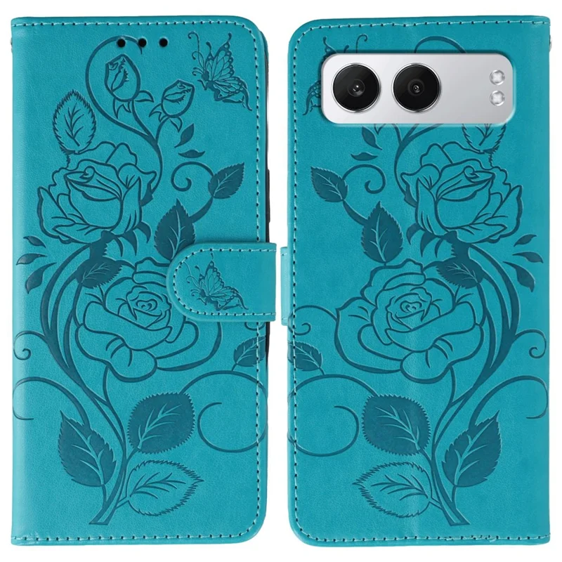 For OnePlus Nord 4 Case Wallet Stand Imprinted Rose Butterfly PU Leather Phone Cover - Blue