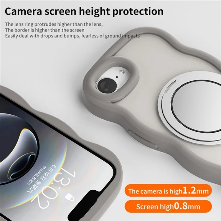 Étui magnétique pour iPhone 16e avec bord ondulé TPU + Couverture de téléphone en acrylique avec support miroir - Gris