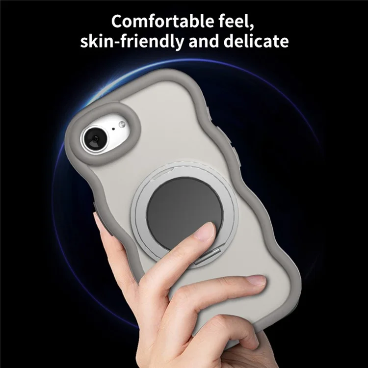 Étui magnétique pour iPhone 16e avec bord ondulé TPU + Couverture de téléphone en acrylique avec support miroir - Gris