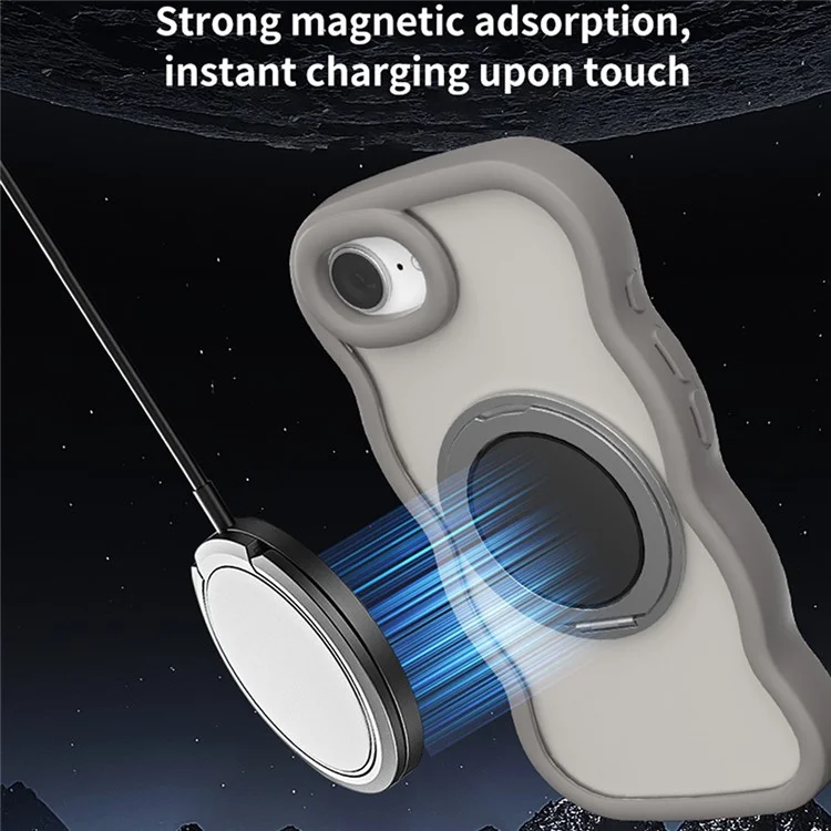 Étui magnétique pour iPhone 16e avec bord ondulé TPU + Couverture de téléphone en acrylique avec support miroir - Gris