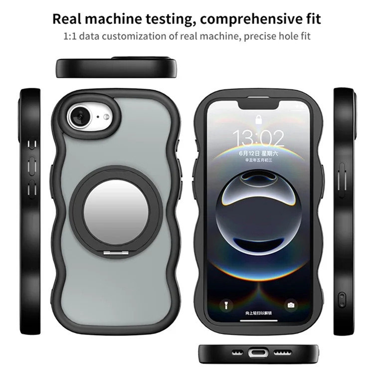 Étui magnétique pour iPhone 16e avec bord ondulé TPU + Couverture de téléphone en acrylique avec support miroir - Gris