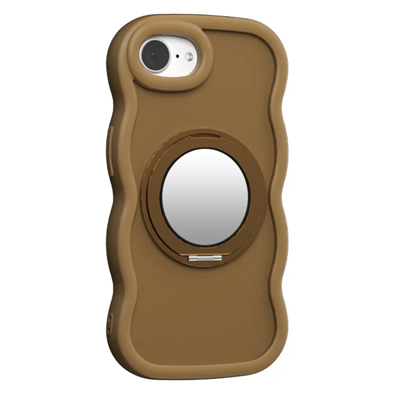 For iPhone 16e Case Magnetic Case Wave Edge TPU + Acrylic Phone Cover with Mirror Kickstand - Desert Gold