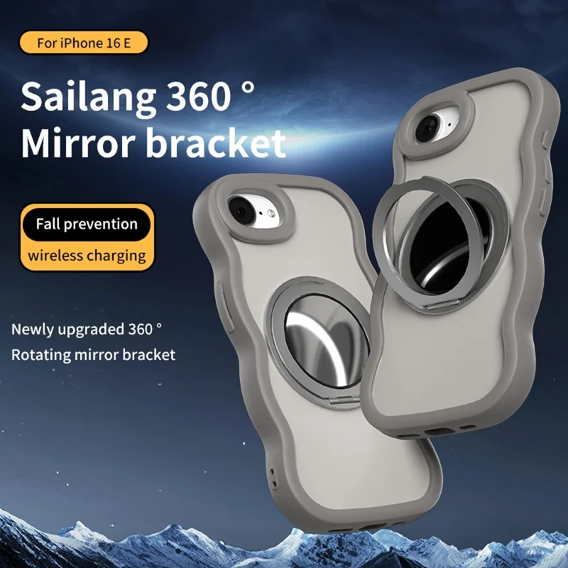 For iPhone 16e Case Magnetic Case Wave Edge TPU + Acrylic Phone Cover with Mirror Kickstand - Desert Gold