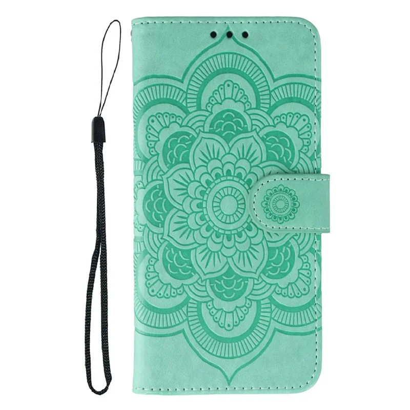 For iPhone 14 Pro Max Case PU Leather Mandala Imprinted Design Wallet Phone Cover - Green
