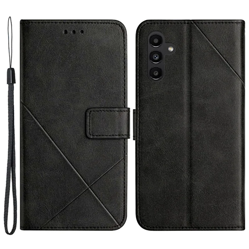 Voor Samsung Galaxy A56 5G hoesje met lijnpatroon portemonnee lederen telefoonhoes - Zwart