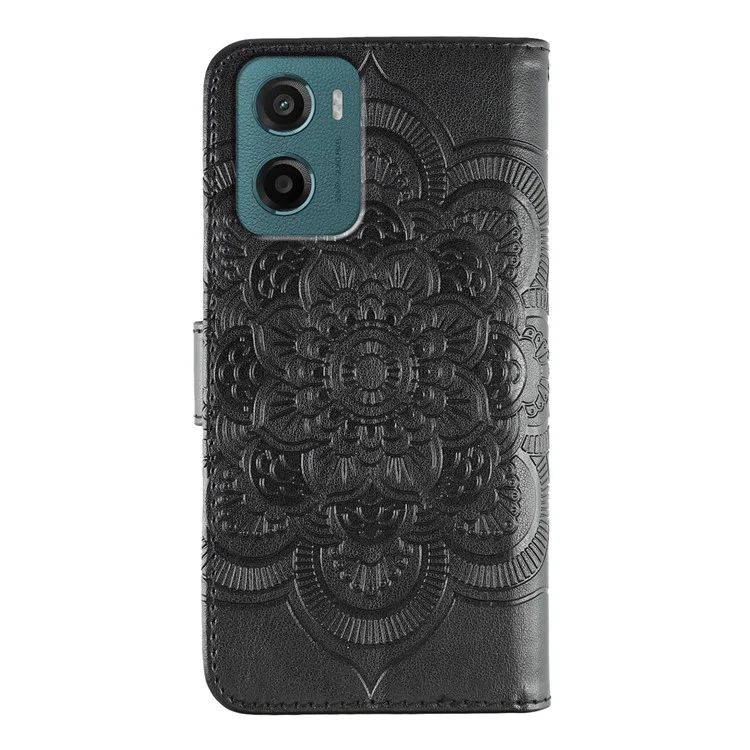 Pour Motorola Moto G05 4G Étui en cuir PU avec Design Mandala Imprimé Housse de Téléphone Portefeuille - Noir
