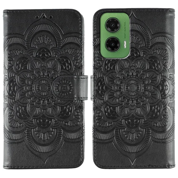 Cover per Motorola Moto G35 5G in Pelle PU con Design Mandala Stampato Portafoglio - Nero