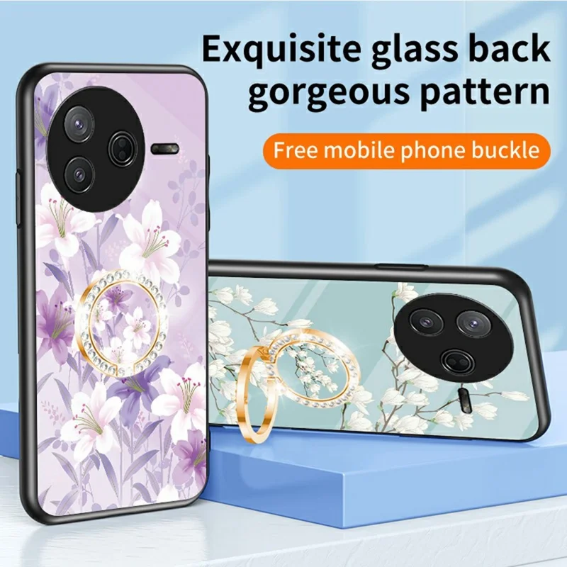 Per Xiaomi Poco F7 Pro 5G Custodia Motivo floreale TPU + Vetro temperato Custodia protettiva per telefono - Magnolia viola