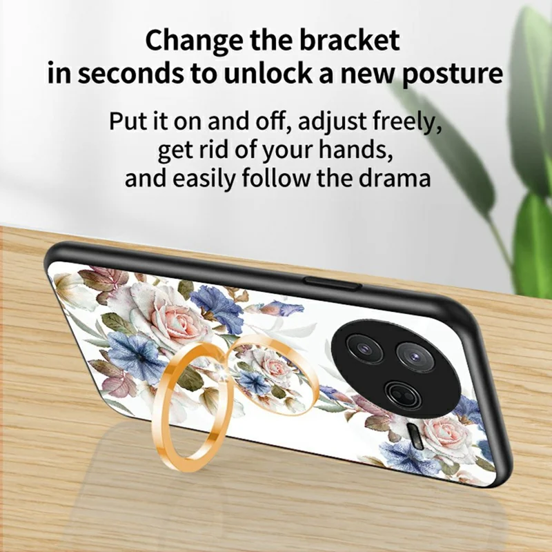 Per Xiaomi Poco F7 Pro 5G Custodia Motivo floreale TPU + Vetro temperato Custodia protettiva per telefono - Magnolia viola