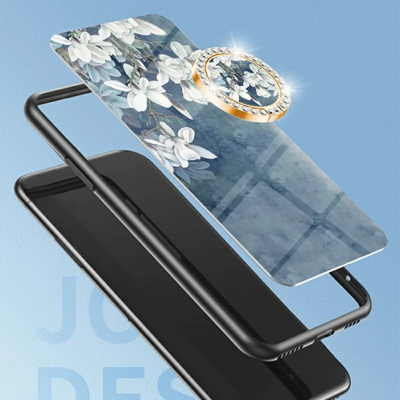 Per Xiaomi Poco F7 Pro 5G Custodia Motivo floreale TPU + Vetro temperato Custodia protettiva per telefono - Magnolia viola