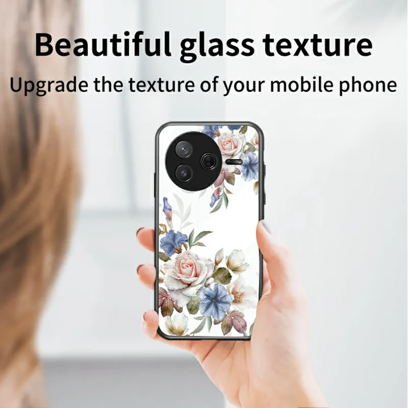 Per Xiaomi Poco F7 Pro 5G Custodia Motivo floreale TPU + Vetro temperato Custodia protettiva per telefono - Magnolia viola