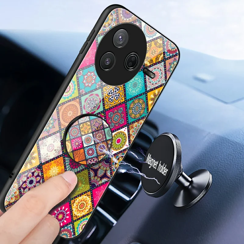 For Xiaomi Poco F7 Pro 5G / Redmi K80 5G Case Kickstand Ethnic Pattern Tempered Glass Phone Cover with Strap - Color Pattern