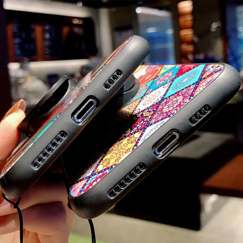 For Xiaomi Poco F7 Pro 5G / Redmi K80 5G Case Kickstand Ethnic Pattern Tempered Glass Phone Cover with Strap - Color Pattern