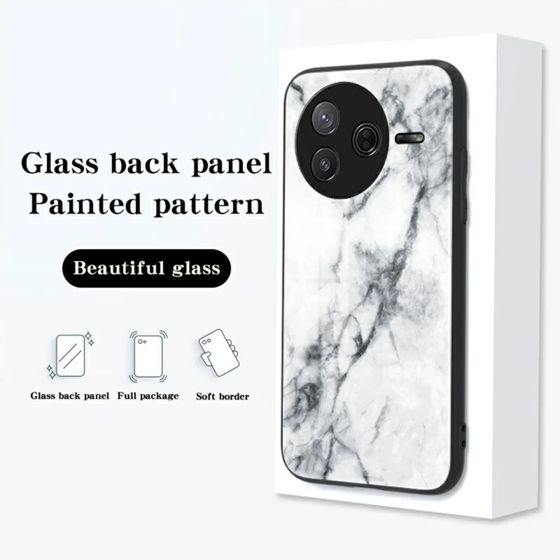 For Xiaomi Poco F7 Pro 5G / Redmi K80 5G Case Marble Pattern Tempered Glass + PC + TPU Protective Phone Cover - Black Marble