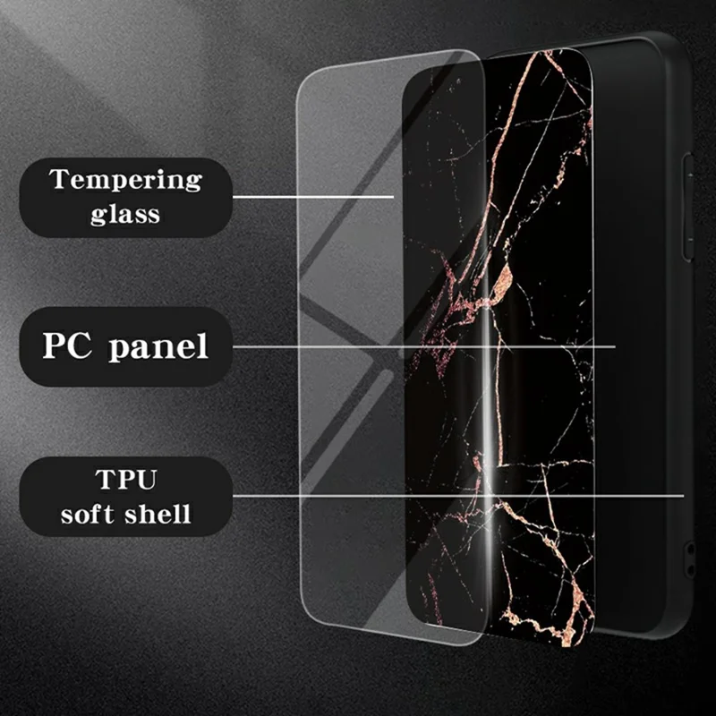For Xiaomi Poco F7 Pro 5G / Redmi K80 5G Case Marble Pattern Tempered Glass + PC + TPU Protective Phone Cover - Black Marble