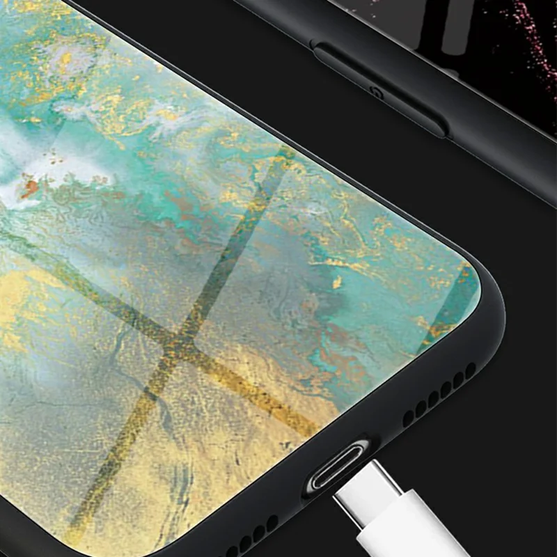 For Xiaomi Poco F7 Pro 5G / Redmi K80 5G Case Marble Pattern Tempered Glass + PC + TPU Protective Phone Cover - Black Marble
