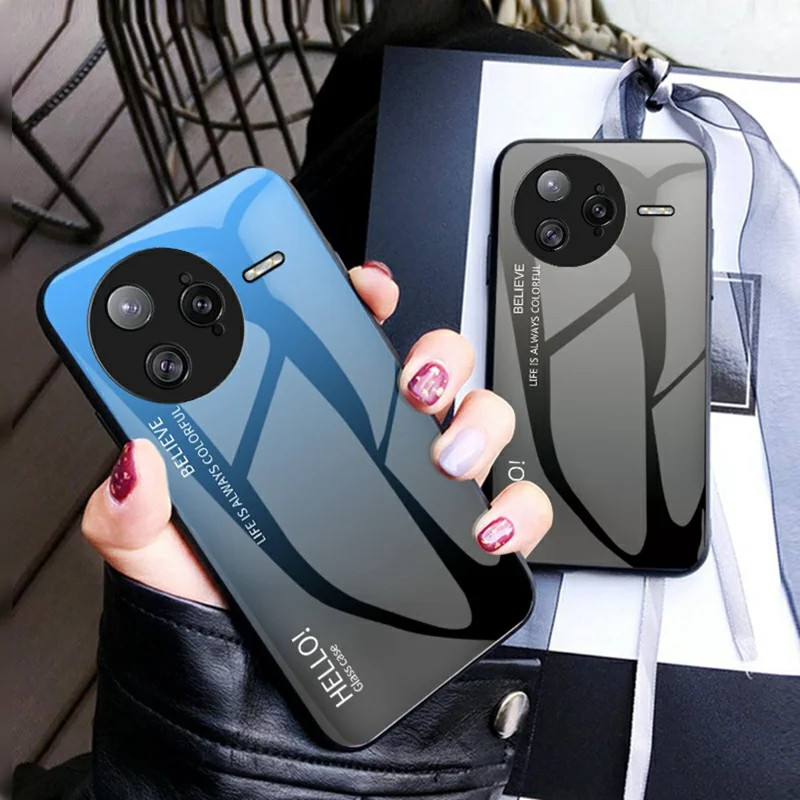 Чехол для Xiaomi Poco F7 Ultra 5G с защитой от царапин, закаленное стекло + ПК+ТПУ - Градиент розовый-синий