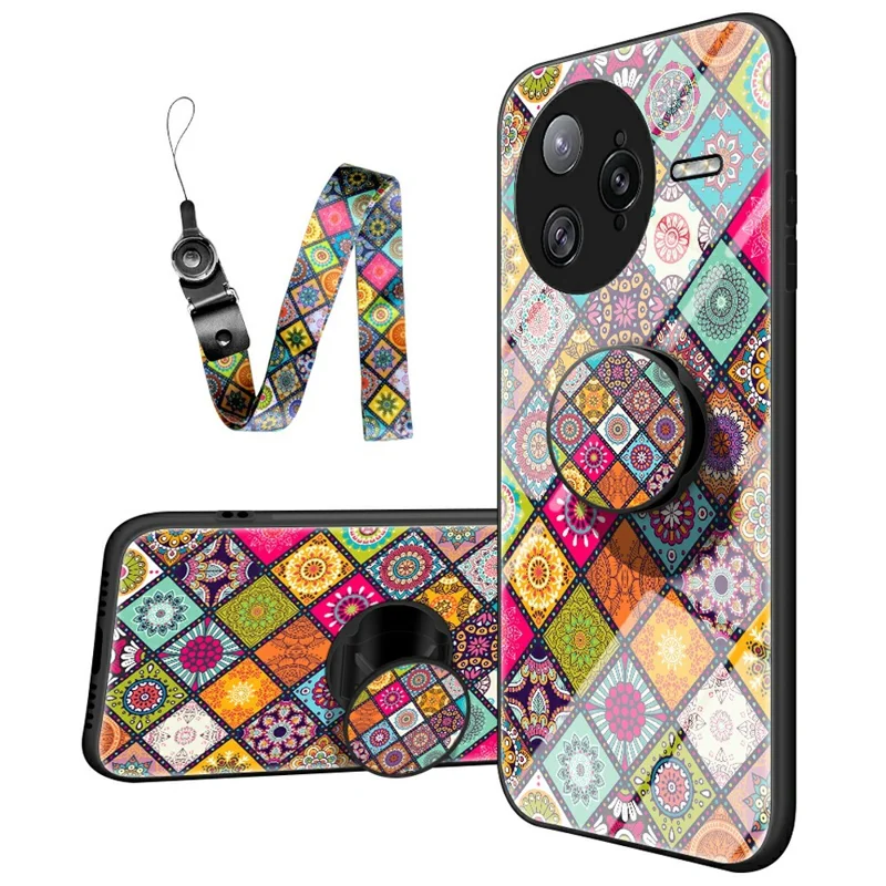 For Xiaomi Poco F7 Ultra 5G / Redmi K80 Pro 5G Case Kickstand Ethnic Pattern Tempered Glass Phone Cover with Strap - Color Pattern
