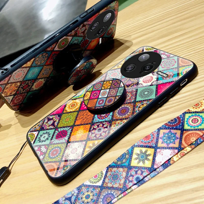 For Xiaomi Poco F7 Ultra 5G / Redmi K80 Pro 5G Case Kickstand Ethnic Pattern Tempered Glass Phone Cover with Strap - Color Pattern