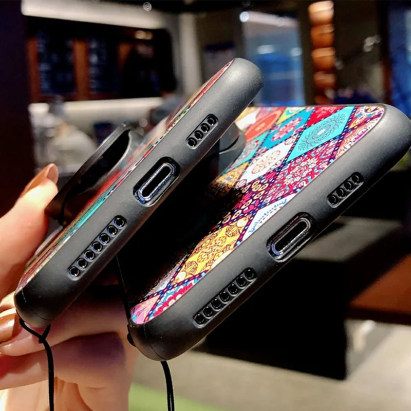 For Xiaomi Poco F7 Ultra 5G / Redmi K80 Pro 5G Case Kickstand Ethnic Pattern Tempered Glass Phone Cover with Strap - Color Pattern