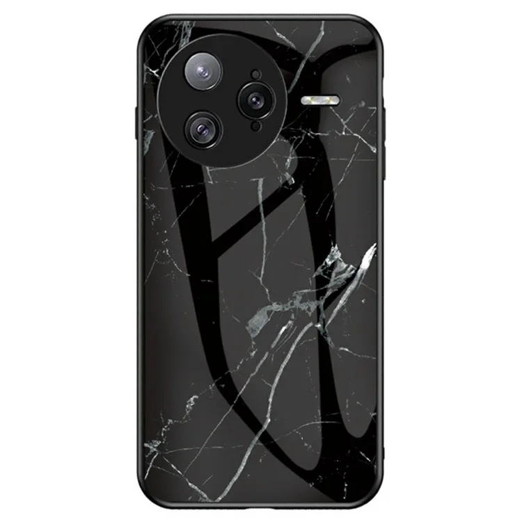 For Xiaomi Poco F7 Ultra 5G / Redmi K80 Pro 5G Case Marble Pattern Tempered Glass + PC + TPU Protective Phone Cover - Black Marble