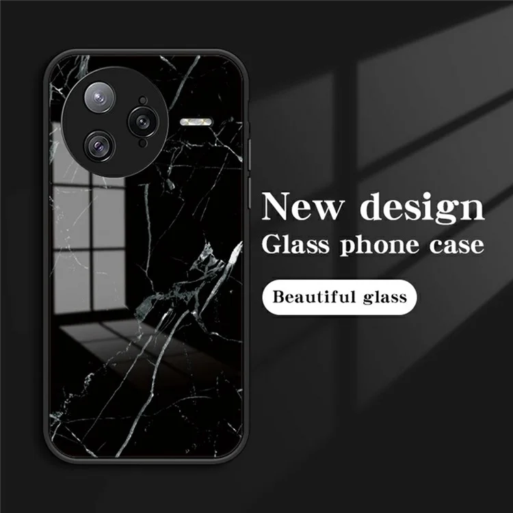 For Xiaomi Poco F7 Ultra 5G / Redmi K80 Pro 5G Case Marble Pattern Tempered Glass + PC + TPU Protective Phone Cover - Black Marble