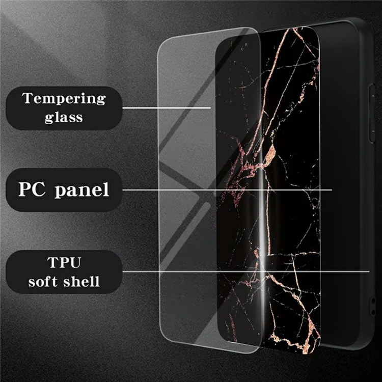 For Xiaomi Poco F7 Ultra 5G / Redmi K80 Pro 5G Case Marble Pattern Tempered Glass + PC + TPU Protective Phone Cover - Black Marble
