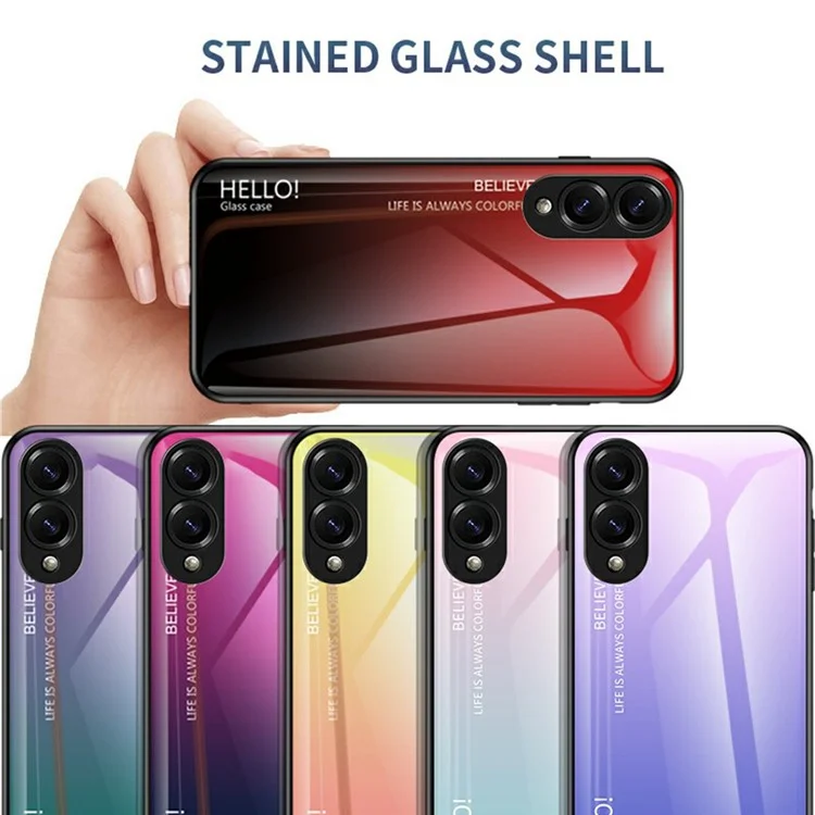 Чехол для Samsung Galaxy S25 Edge с защитой от царапин из закаленного стекла + ПК+ТПУ - Градиент розовый синий