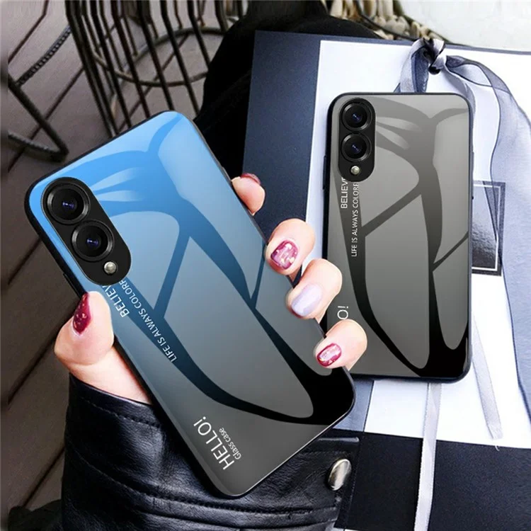 Чехол для Samsung Galaxy S25 Edge с защитой от царапин из закаленного стекла + ПК+ТПУ - Градиент розовый синий