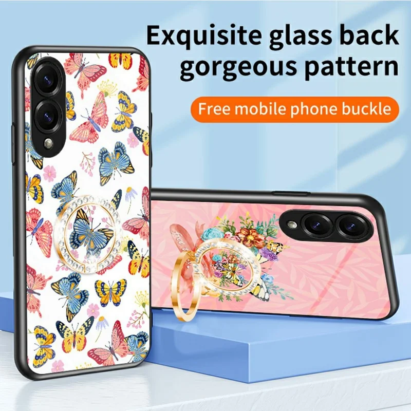 For Samsung Galaxy S25 Edge Case Butterfly Pattern TPU + Tempered Glass Protective Phone Cover - Colorful Butterfly