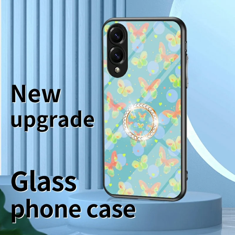 For Samsung Galaxy S25 Edge Case Butterfly Pattern TPU + Tempered Glass Protective Phone Cover - Colorful Butterfly