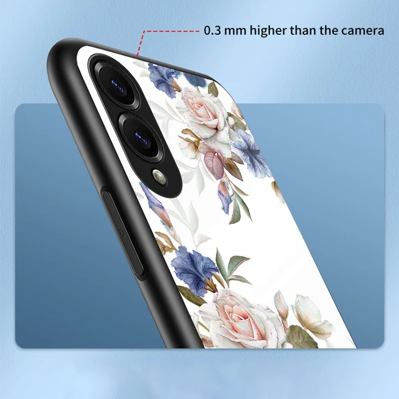 For Samsung Galaxy S25 Edge Case Floral Pattern TPU + Tempered Glass Protective Phone Cover - White Flower Bush