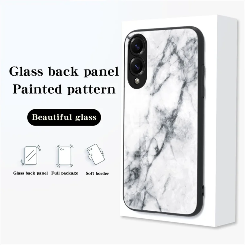 For Samsung Galaxy S25 Edge Case Marble Pattern Tempered Glass + PC + TPU Protective Phone Cover - Gold Black Marble