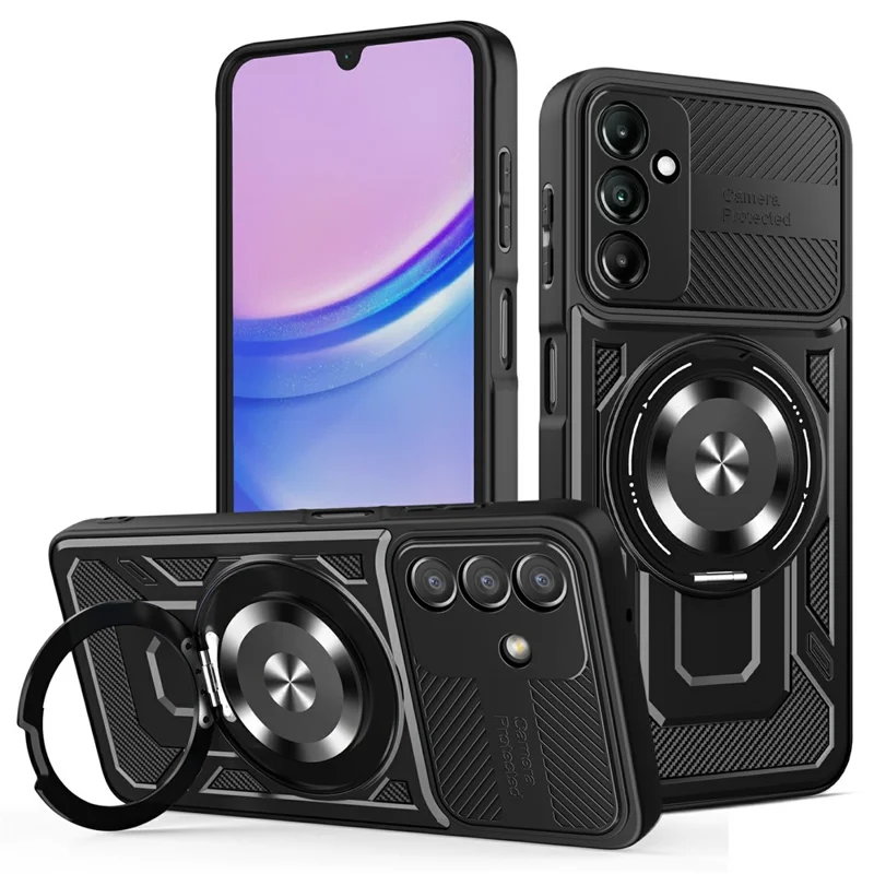For Samsung Galaxy A15 4G / A15 5G Case Compatible with MagSafe Rotating Kickstand TPU + PC Phone Cover - Black