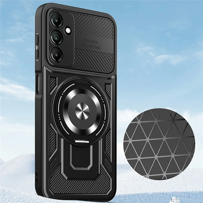For Samsung Galaxy A15 4G / A15 5G Case Compatible with MagSafe Rotating Kickstand TPU + PC Phone Cover - Black