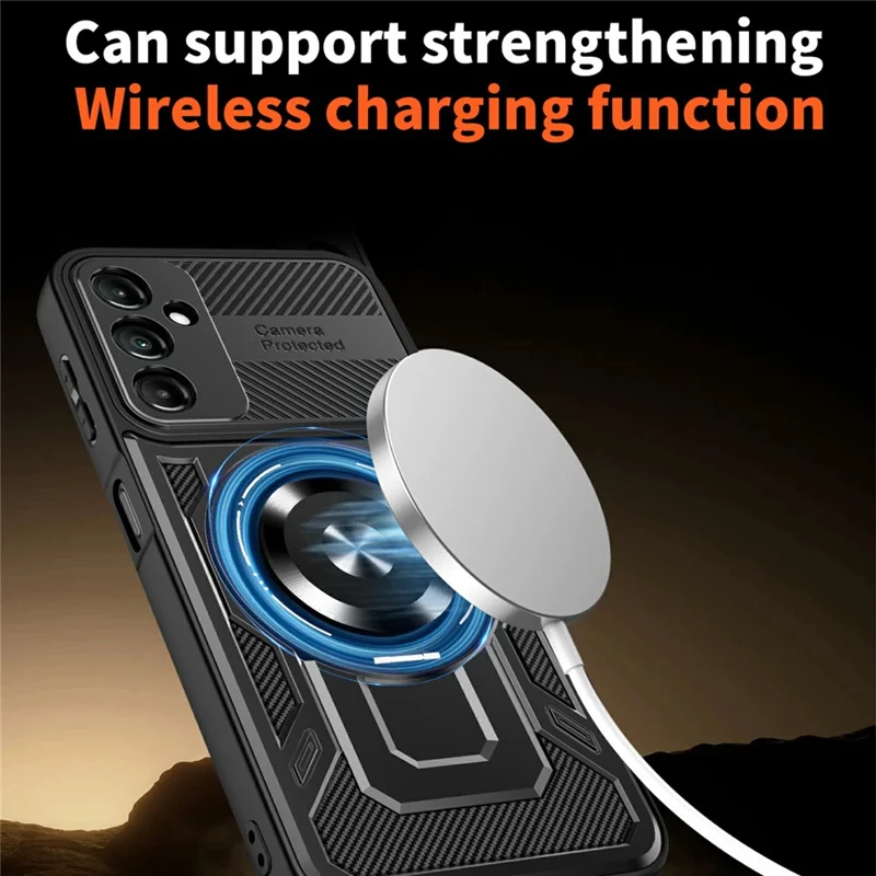 For Samsung Galaxy A15 4G / A15 5G Case Compatible with MagSafe Rotating Kickstand TPU + PC Phone Cover - Black