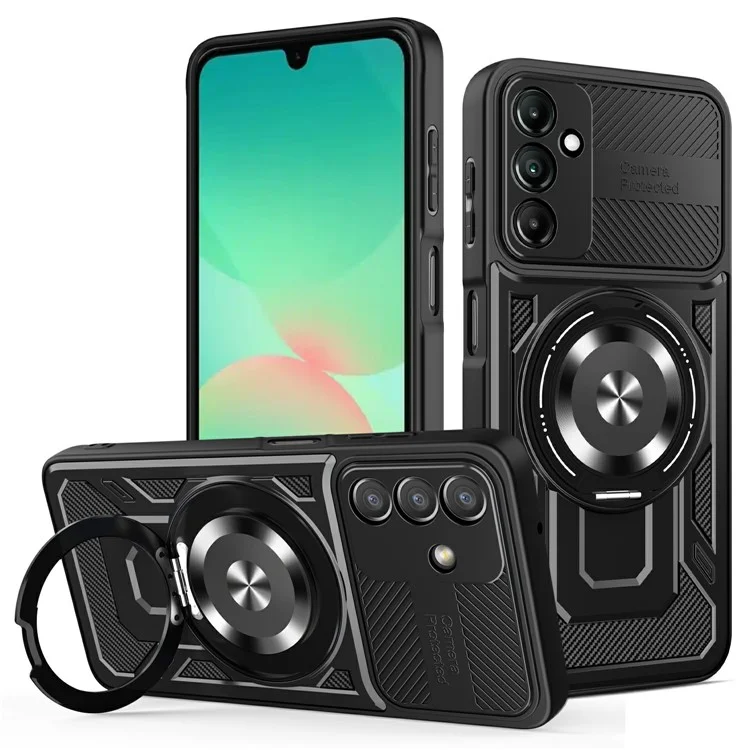 For Samsung Galaxy A26 5G Magnetic Case Rotating Kickstand TPU + PC Phone Cover - Black