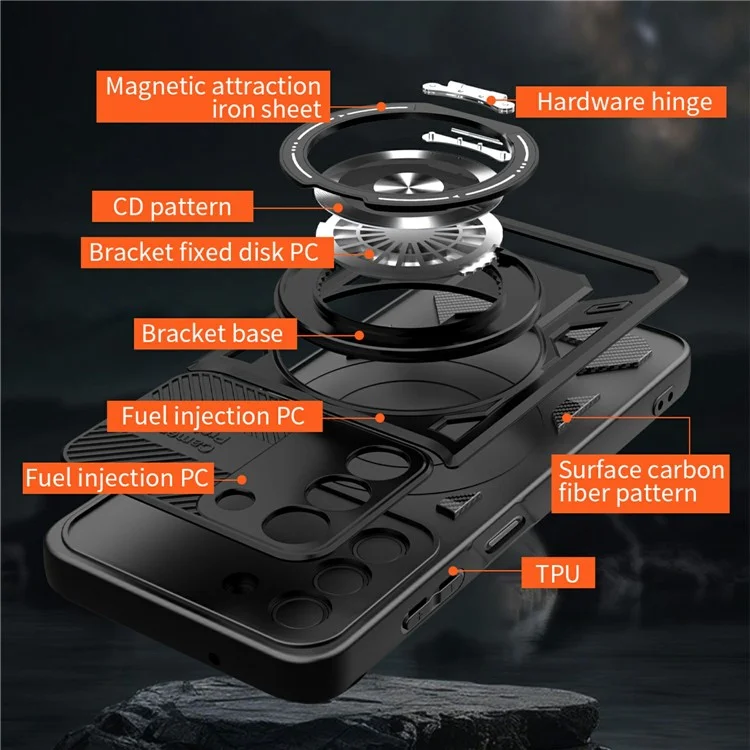 For Samsung Galaxy A26 5G Magnetic Case Rotating Kickstand TPU + PC Phone Cover - Black