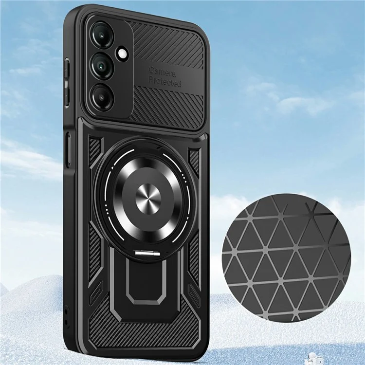 For Samsung Galaxy A26 5G Magnetic Case Rotating Kickstand TPU + PC Phone Cover - Black