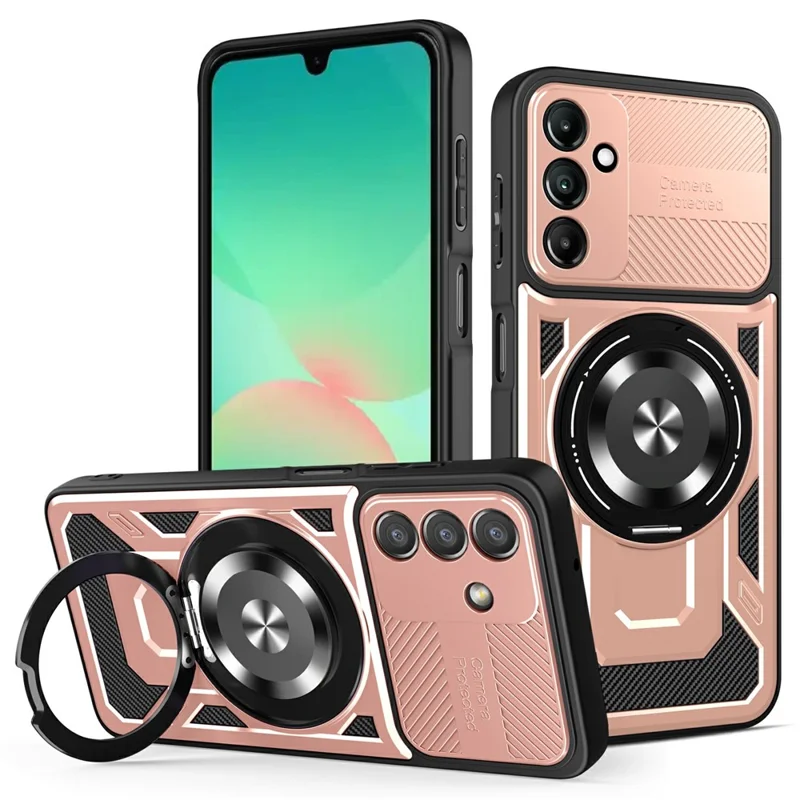 For Samsung Galaxy A26 5G Magnetic Case Rotating Kickstand TPU + PC Phone Cover - Rose Gold