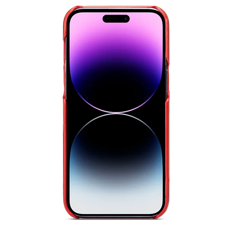 Case a Prueba de Choque Para Iphone 14 Pro Genuine Leather Hard PC Phel Shell Impresión de la Caja Del Teléfono Con Soporte de Tarjeta / Parada de Patada de Anillo - Rojo