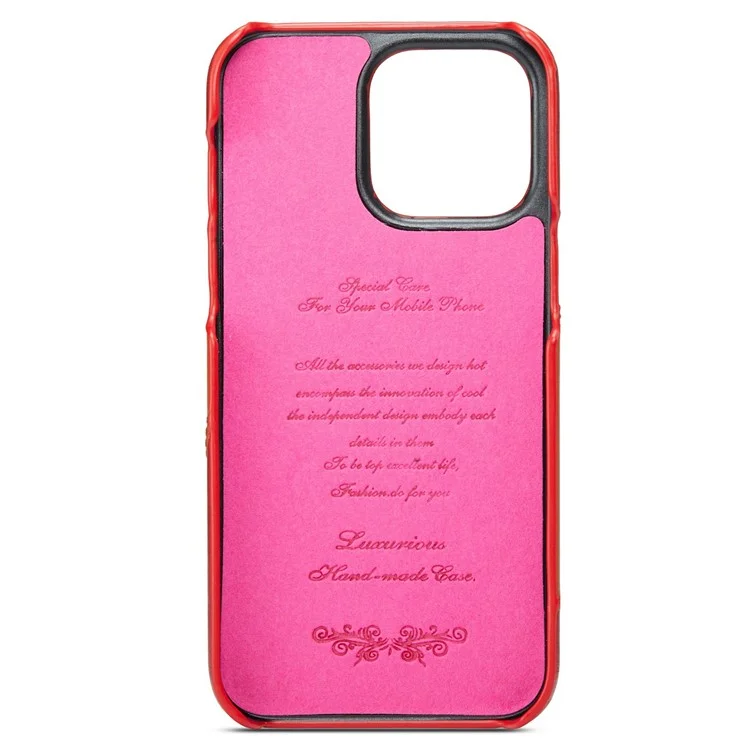 Case a Prueba de Choque Para Iphone 14 Pro Genuine Leather Hard PC Phel Shell Impresión de la Caja Del Teléfono Con Soporte de Tarjeta / Parada de Patada de Anillo - Rojo