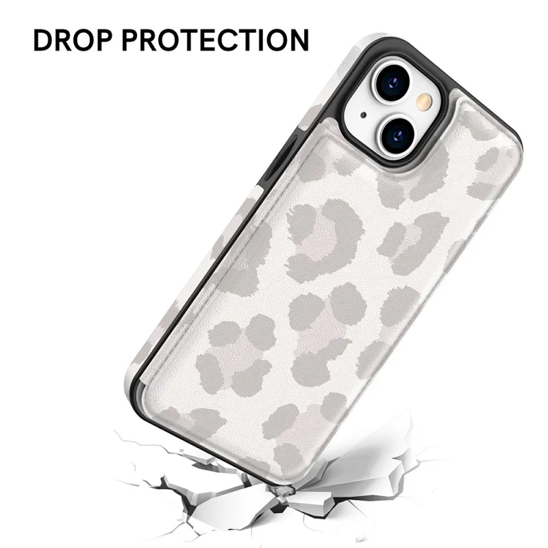 AHASTYLE WG08 For iPhone 14 Case Pattern Printing Wallet Kickstand Anti Drop Leather Phone Back Cover - Leopard
