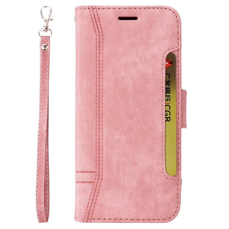 BETOPNICE 001 till Xiaomi Redmi Note 11 4G (Qualcomm) / Note 11S 4G Inpräntat stygnsmönster Hölje med stativ och plånbok i PU-läder med rem - Rosa