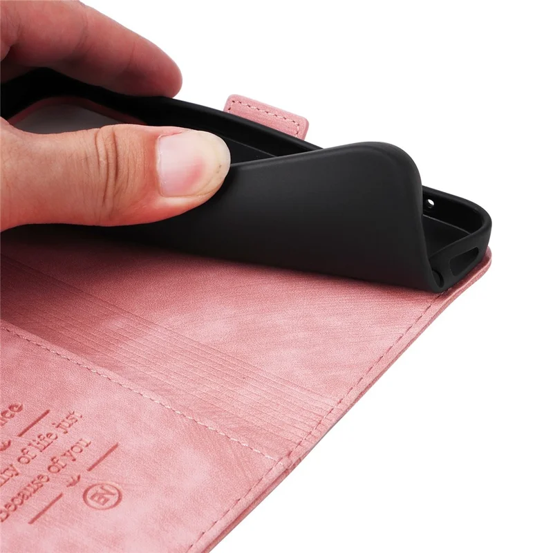 BETOPNICE 001 till Xiaomi Redmi Note 11 4G (Qualcomm) / Note 11S 4G Inpräntat stygnsmönster Hölje med stativ och plånbok i PU-läder med rem - Rosa