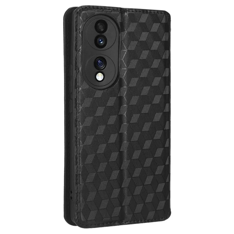 Для Чести 70 5G Магнитный Автоматическая Поглощенная Кожаная Корпус PU Case Rombus Pattern Pattern Pather Cope с Подставкой Для Кошелька - Черный