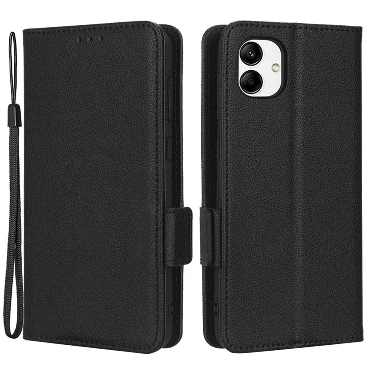 Per Samsung Galaxy A04 4G (164,4 x 76,3 x 9,1 Mm) / M13 5G Litchi Texture Telefono Custodia PU in Pelle Dual Magnetic Class Protect Portafoglio Copertura Con Cinturino - Nero