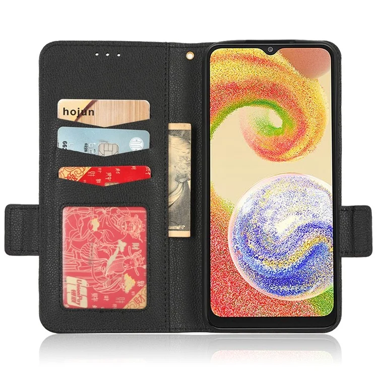 Per Samsung Galaxy A04 4G (164,4 x 76,3 x 9,1 Mm) / M13 5G Litchi Texture Telefono Custodia PU in Pelle Dual Magnetic Class Protect Portafoglio Copertura Con Cinturino - Nero